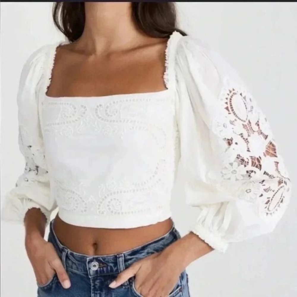 NWT Elie Tahari Cream Square lace crop top Size Small